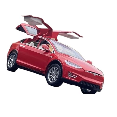 DUEVEL 1:24 Für Tesla Modell X Legierung Auto Modell Diecast Metall Spielzeug Fahrzeuge Auto Modell Sound Und Licht Spielzeug Druckgussmodelle Motorfahrzeuge(Rot) von DUEVEL