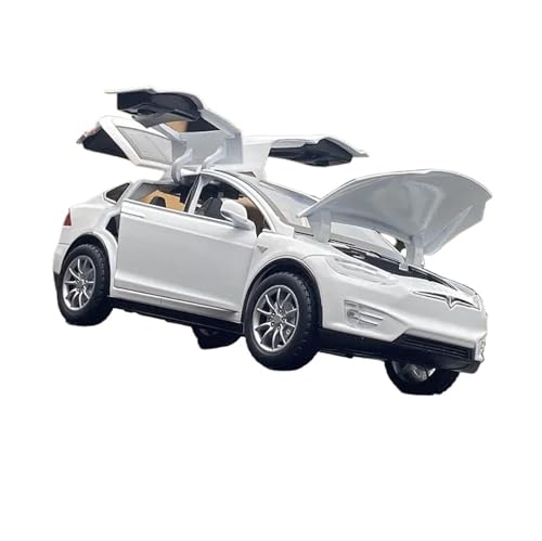 DUEVEL 1:24 Für Tesla Modell X Legierung Auto Modell Diecast Metall Spielzeug Fahrzeuge Auto Modell Sound Und Licht Spielzeug Druckgussmodelle Motorfahrzeuge(White) von DUEVEL