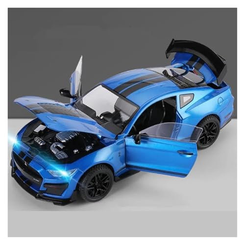 Modell Im Maßstab 1 18 Für Ford Mustang Shelby GT500 Legierung Sportwagen Modell Sound Und Licht Geschenk Druckgussmodelle Motorfahrzeuge(Blau) von DUEVEL