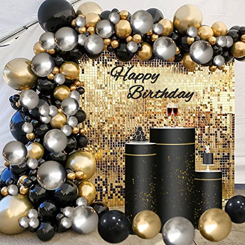 DUGEHO 100 Stück Schwarz Silber Gold Girlande Ballonbogen Luftballons Girlande Set,Metall Luftballons,Latexballon für Geburtstag Hochzeit Jubiläum Baby Shower Party von DUGEHO