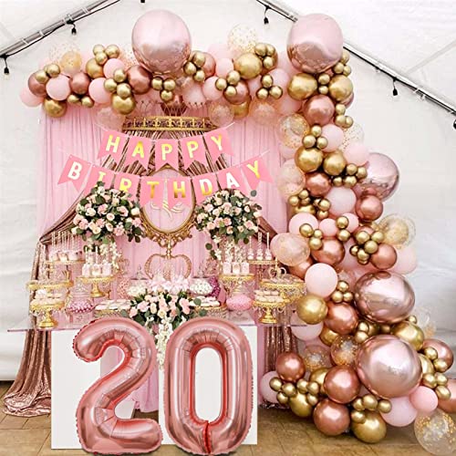 DUGEHO 20 Geburtstag Deko Frauen Mädchen,Luftballons 75 Stück Roségold Luftballon Girlande Set,Happy Birthday Girlande Macaron Ballon,Metall Luftballons Hochzeit für Geburtstag Hochzeit Jubiläum von DUGEHO