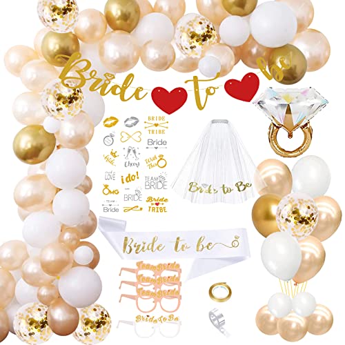 DUGEHO Bride to Be Deko, JGA Deko Frauen mit Gold Ballons Schärpe Girlande Schleier Brille, Jungesellinnenabschied Frau Accessoires Deko Bachelorette Party Decoration von DUGEHO