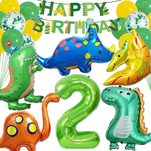 DUGEHO Dino Geburtstag Deko 2 Jahre, Dino Luftballons Garland Set,Dino Grün Luftballons Hochzeit für Kindergeburtstag Deko Dekoration Jungen von DUGEHO