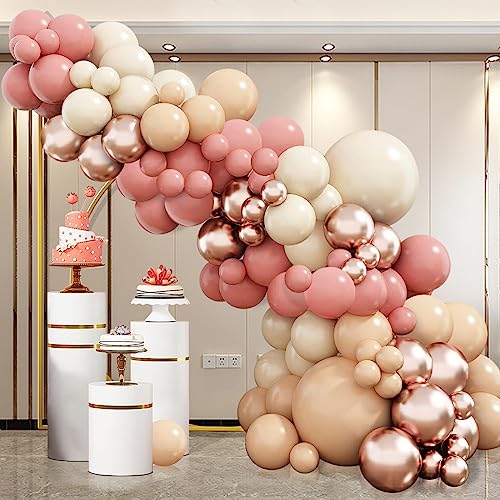 DUGEHO Luftballon Girlande, 129 Stück Rose Ballongirlande Set, Metallic Luftballons,Latexballon Balloon Girlande Weiß für Baby Shower, Geburtstag, Hochzeitdeko Dekoration von DUGEHO