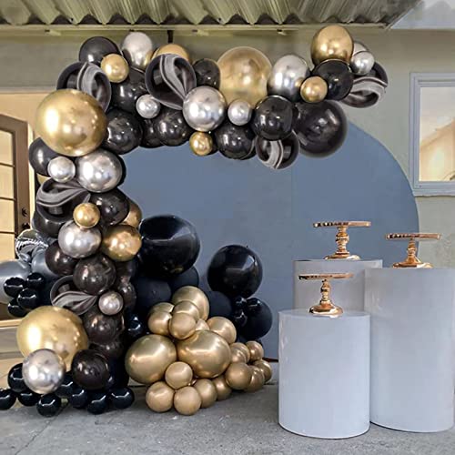 DUGEHO 98 Stück Schwarz Silber Gold Girlande Ballonbogen Luftballons Girlande Set,Metall Luftballons,Latexballon für Geburtstag Hochzeit Jubiläum Baby Shower Party von DUGEHO