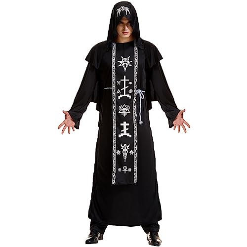 DUHENWU Wizard Kostüme Herren Zauberer Robe Erwachsene Halloween Cosplay Kostüm Satanisches Dämonen Kostüm Mittelalter Uniform Vintage Renaissance Kleidung von DUHENWU