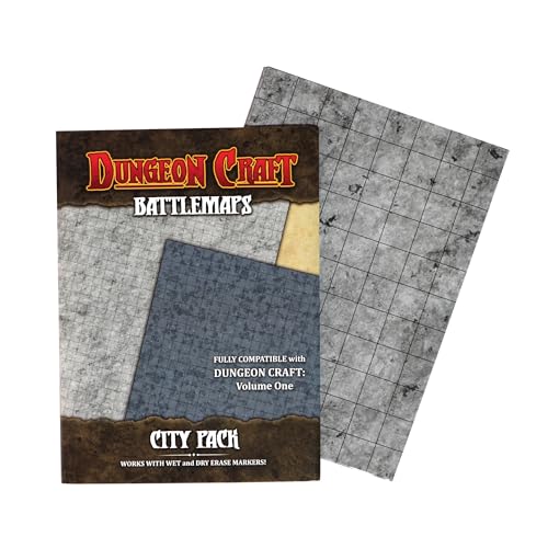 DUNGEON CRAFT Battlemaps Brettspiel, Kampfmatte für Dungeons and Dragons, doppelseitig glänzend laminierte DND-Matte, nass und trocken abwischbar, Tischspiele (City Pack, 61 x 83,8 cm/2,5 cm Gitter) von DUNGEON CRAFT