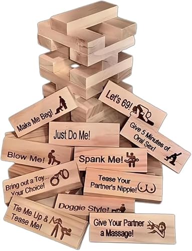 DUOAMARE Risk Tower Jenga Spiel FüR Erwachsene Love & Naughty Stapelturm HolzblöCke, 48 HolzblöCke Mit Wahrheit Oder Pflicht Fragen Und Herausforderungen, Lustiges Paarspiel FüR Erwachsene von DUOAMARE