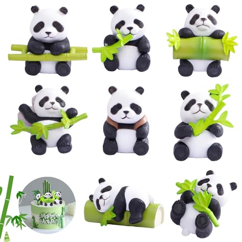 8 Stück Panda Kuchen Dekoration, Miniatur Panda Figuren, Mini Panda Ornamente, Panda Kuchendeckel, Panda Gartenpuppe Dekoration, Für Gartendeko Kuchendeko Handwerk Party Geschenk von DUOHERESHUI