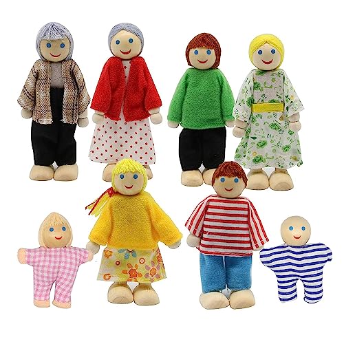 DUOHERESHUI 8 Stück Familienpuppen Spielset, Puppenhaus Puppen, Puppenhaus Puppenfamilie, Puppenhaus Figuren Holz, Biegepuppen Puppenhaus Puppen, Für Pretend Puppenhaus Zubehör Geschenk von DUOHERESHUI