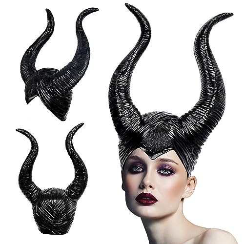 DUOLAM Maleficent Hörner Königin Kopfschmuck: Halloween Karneval Kostüm Damen Haarreif Böse Fee Helm Cosplay Schwarz Gothic Erwachsene Hörner Hut für Party Fasching Maskerade von DUOLAM