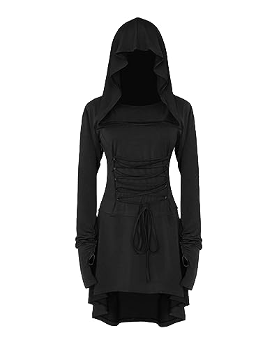 Damen Renaissance Kostüm Halloween Kostüm Damen Gruselig Gothic Kleid Damen Mittelalter Kleid Damen Karneval Kostüm Damen Schwarz 2XL von DUOLUVA