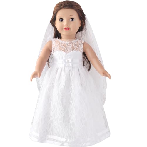 DUORUIMI Puppe Kleidung Weiße Hochzeit Lange Spitze Kleid für Amerikanische Mädchen Puppe 18 zoll mit Hochzeit Schleier DUORUIMI Puppe Kleidung Weiße Hochzeit Lange Spitze Kleid für Amerikanische Mädchen Puppe 18 zoll mit Hochzeit Schleier von DUORUIMI