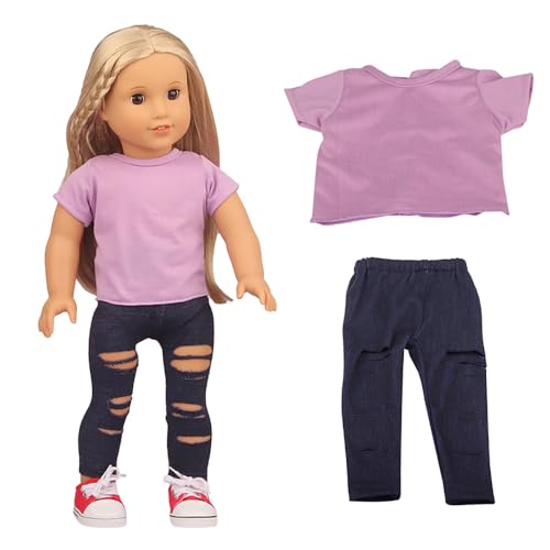 DUORUIMI Puppen-Kleidung für den Sommer, einfach und lässig, T-Shirt, Jeans, zerrissene Hose, für amerikanische Puppen, 45,7 cm DUORUIMI Puppen-Kleidung für den Sommer, einfach und lässig, T-Shirt, Jeans, zerrissene Hose, für amerikanische Puppen, 45,7 cm von DUORUIMI