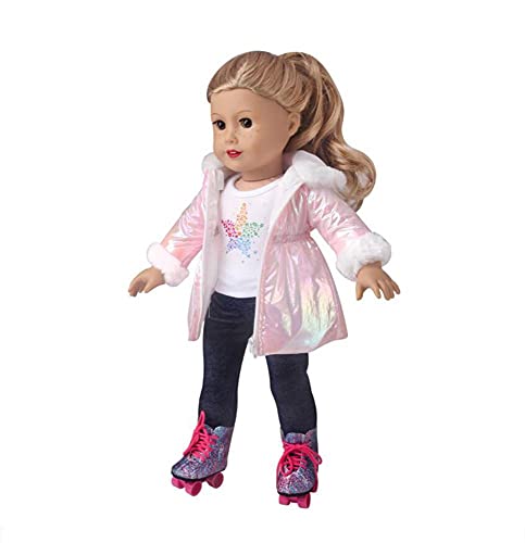 DUORUIMI Puppenkleidung Winter Outfit Lange Mantel Jacke für American Girl Doll 45.7 cm Pink von DUORUIMI