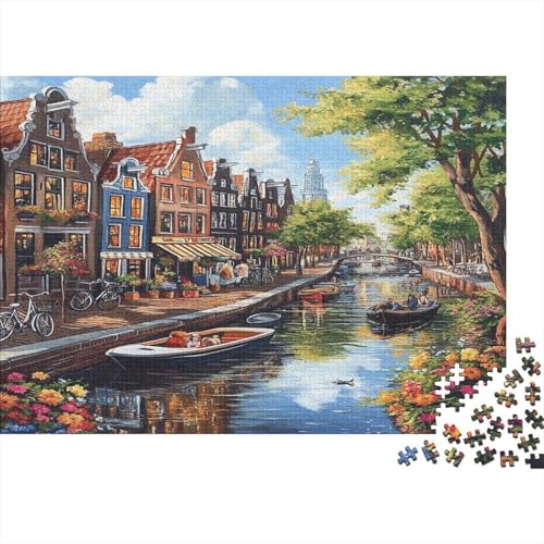 Amsterdamer Kanal 1000 Teile Puzzle Puzzle-Geschenk Geschicklichkeitsspiel Für Erwachsenen Ab 14 Jahren 100% Recycelten Kartons 1000pcs (75x50cm) von DVAPAHEVK