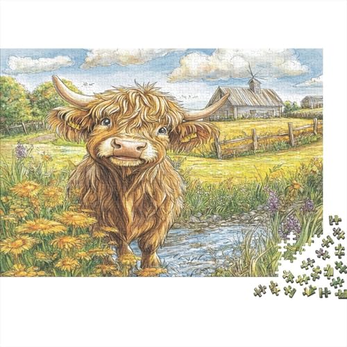 Hochlandrind 1000 Teile Puzzle Puzzle Für Erwachsene Geschicklichkeitsspiel Familienspaß Impossible Puzzle 1000pcs (75x50cm) von DVAPAHEVK