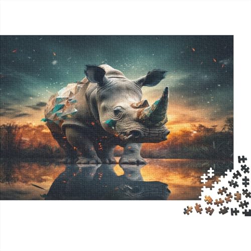 Nashorn 500 Teile Puzzle Premium Quality Puzzle Geschicklichkeitsspiel Familienspaß Impossible Puzzle 500pcs (52x38cm) von DVAPAHEVK