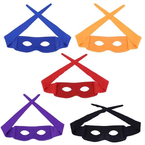 DVOFU Ninja-Masken, mehrfarbig, verstellbar, Partytütenfüller, Cartoon-Dekorationen für Halloween, Party, Cosplay, Zubehör, 5 Stück von DVOFU