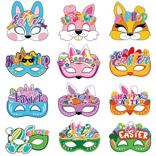 DVSWDMA Tier-Papiermasken Osterhase Masken Set, 12 Stück Ostern Masken für Ostern Karneval Frühlingsparty Mitgebsel Kinderparty Geburtstag Verkleiden Maske von DVSWDMA