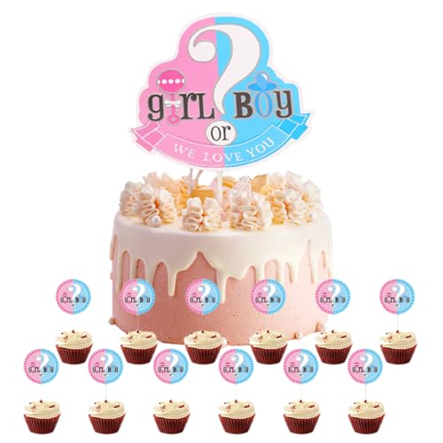 Gender Reveal Tortendeko Babyparty Tortenstecker für Taufe 13 Stück Baby Cake Topper Babyparty Deko Junge Mädchen Gender Reveal Cupcake Topper Baby Shower Torte Deko von DVSWDMA