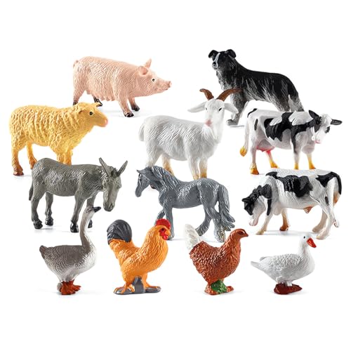 DWFEYOI 12-teilig Tierfiguren Sammlung Bauernhof Spielzeug Set, Realistische Tierfiguren Sammlung mit Zäune für Kinder Jungen Mädchen Lernen, Kuchendekoration, Geschenk von DWFEYOI