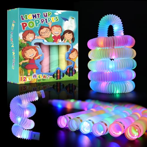 DWOOKE 12 Stück leuchtende Pop-Tubes, LED-Knicklichter, Partygeschenke für Kinder im Alter von 3–8–12 Jahren,Zappel- und Stressabbau-Spielzeug, Klassenzimmer-Preise und Belohnungen,Partyzubehör von DWOOKE