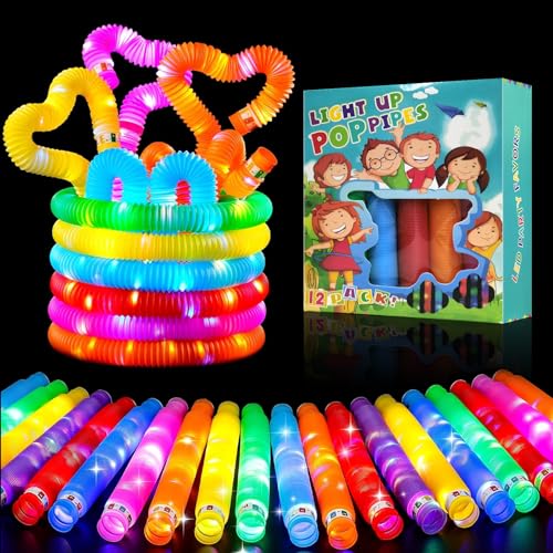 12 Stück leuchtende Pop-Tubes, lustige LED-Knicklichter, sensorisches Spielzeug für Kinderpartys, Leuchtstäbe für Konzerte,Pop-Tubes,Zappelspielzeug für Jungen und Mädchen,Partytütenfüller von DWOOKE