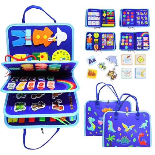 DWOOKE Busy Board Montessori-Spielzeug für Kleinkinder von 1–3 Jahren,Busy Book für 1 2 3 4 Mädchen und Jungen,Geschenke, Sensory Board,pädagogische Aktivitäten zum Erlernen der Feinmotorik (blau) von DWOOKE