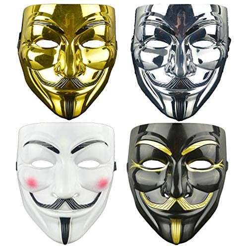 DWTECH 4 Stück V wie Vendetta Mask,Anonymous Maske,Halloween-Vendetta-Masken-Set, Party, Weltbuchwoche, Halloween-Kit für Halloween, Cosplay, Party, Geschenk, von DWTECH