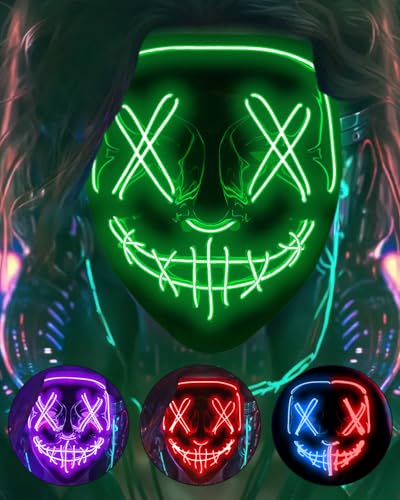 DWTECH Halloween Purge Maske LED Halloween Kostüm LED Glow Scary Light Up Masken für Festival Party Karneval Kostüm Weihnachten Cosplay Glow in Dark (grün) von DWTECH