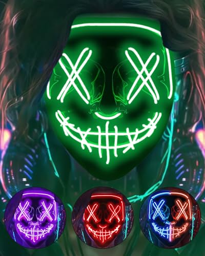 DWTECH Halloween Purge Maske LED Halloween Kostüm LED Glow Scary Light Up Masken für Festival Party Karneval Kostüm Weihnachten Cosplay Glow in Dark (grün) von DWTECH