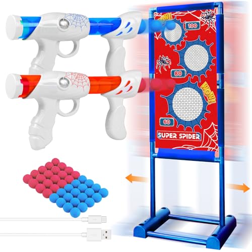 DX DA XIN Bewegliche Zielscheibe Set - Schießspiele für Kinder mit Spinne Bewegliches Ziel 2 Pcs Popper Pistole 18 Schaumball Spielzeug Kinder ab 5 6 7 8 9 Jahre Outdoor Spiele Geschenk für Junge von DX DA XIN