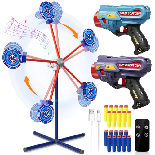 DX DA XIN Schießspiele Zielscheibe für Nerf Rotierende Schießscheibe & 2 Spielzeugpistolen & 20 Schaumstoffpfeile Alter 5 6 7 8 9 10+ Jahre Kinder Weihnachtskindergeschenke Spielzeug für Jungen von DX DA XIN