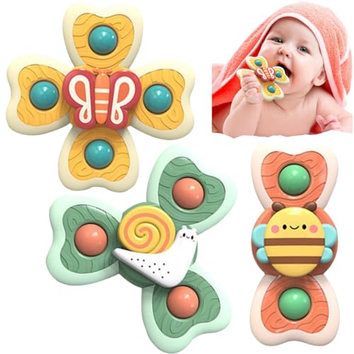 3pc Saugnapf Spielzeug Baby, Spielzeug ab 3 Monate,Sicheres Badewannenspielzeug Baby, Spinner mit Saugnapf, Tischspielzeug, Reisespielzeug (B) von DYKeWei