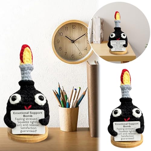 DYKeWei Bomben-Wollstrickpuppe mit positiver emotionaler Unterstützungskarte Puppenhaus Zubehör (Black, One Size) von DYKeWei