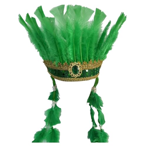 DYKeWei Karnevals-Kopfbedeckungen für Damen, Federschmuck-Zubehör, 1920er-Jahre-Flapper-Stirnband, indischer Federschmuck für Karneval Stirnband Frottee (Green, One Size) von DYKeWei