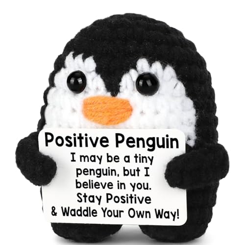 DYKeWei Mini Lustige Positive Pinguin Strickpuppen Inspirierende handgehäkelte Tiere Lustige Geschenke Emotionale kleine Geschenke Puppenzubehör 43 cm (Black, One Size) von DYKeWei