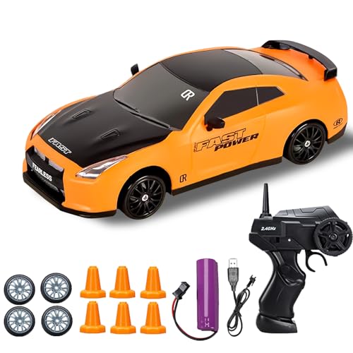 DYOUen RC Drift Car, 1:24 Rennen mit 4WD Ferngesteuertes Auto 2.4Ghz Spielzeugauto Rennauto mit Arbeitsscheinwerfern Austauschbare Reifen Wiederaufladbare Batterie (gelb) von DYOUen