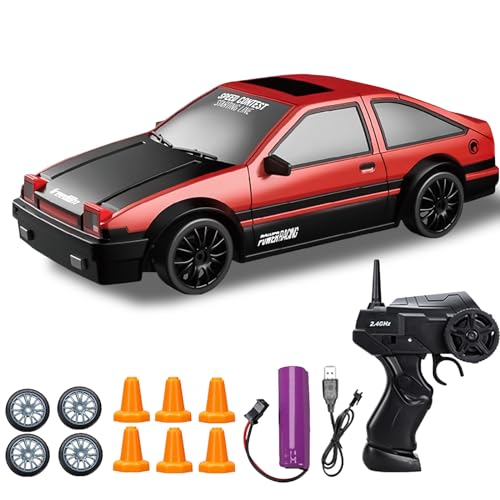 DYOUen RC Drift Car, 1:24 Rennen mit 4WD Ferngesteuertes Auto 2.4Ghz Spielzeugauto Rennauto mit Arbeitsscheinwerfern Austauschbare Reifen Wiederaufladbare Batterie (rot) von DYOUen