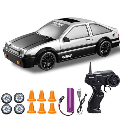 DYOUen RC Drift Car, 1:24 Rennen mit 4WD Ferngesteuertes Auto 2.4Ghz Spielzeugauto Rennauto mit Arbeitsscheinwerfern Austauschbare Reifen Wiederaufladbare Batterie (silbrig) von DYOUen