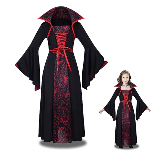 DYOUen Vampir Kostüm Mädchen Halloween Royal Vampire Costume Set Gotisch Prinzessin for Girls Dress Up Party, Role-Playing, Carnival Cosplay, Vampire-Themed Party (140CM) von DYOUen