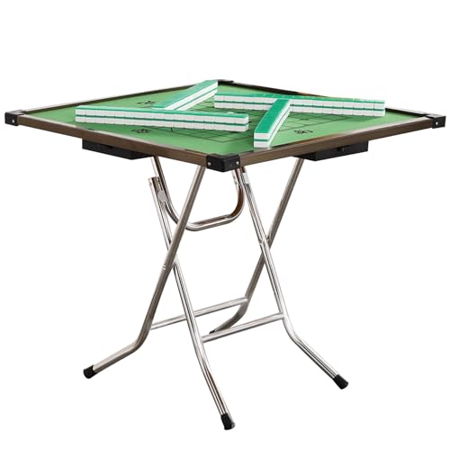 DYUNCZ 31"/35" Mahjong-Tisch, Mahjong-Tisch Klappbar, Domino-Tisch, Quadratischer Klapptisch, Kartenspieltisch for 4 Spieler mit Grünem Filz Und Schubladenbox, for Party-Treffen-Spiel(80 * 76cm) von DYUNCZ