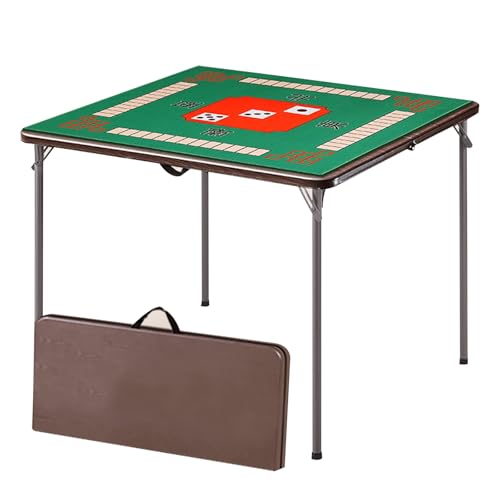 DYUNCZ 34" Klappbarer Mahjong-Tisch, Mahjong-Tisch, Quadratischer Klapptisch, Kartentische, Kartenspieltisch mit Grüner Tischplatte, for Mahjong-Poker-Domino-Spiel von DYUNCZ