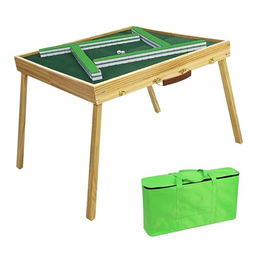 DYUNCZ Faltbarer Mahjong-Tisch mit Mahjong-Steinen-Set, Quadratischer Kartentisch for 4 Spieler mit Klappbaren Beinen, 144 Mahjong-Steinen, 2 Aufbewahrungstaschen, 4 Würfeln, 4 Linealen(Green) von DYUNCZ