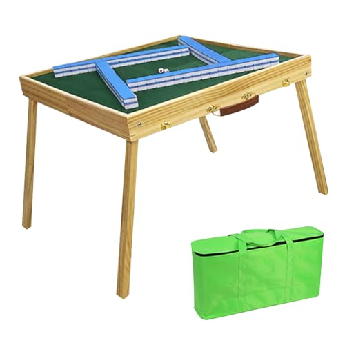 DYUNCZ Faltbarer Mahjong-Tisch mit Mahjong-Steinen-Set, Quadratischer Kartentisch for 4 Spieler mit Klappbaren Beinen, 144 Mahjong-Steinen, 2 Aufbewahrungstaschen, 4 Würfeln, 4 Linealen(Blue) von DYUNCZ