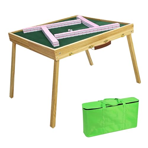 DYUNCZ Faltbarer Mahjong-Tisch mit Mahjong-Steinen-Set, Quadratischer Kartentisch for 4 Spieler mit Klappbaren Beinen, 144 Mahjong-Steinen, 2 Aufbewahrungstaschen, 4 Würfeln, 4 Linealen(Pink) von DYUNCZ