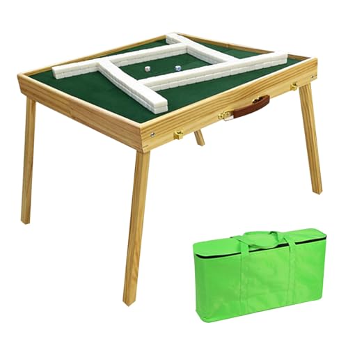 DYUNCZ Faltbarer Mahjong-Tisch mit Mahjong-Steinen-Set, Quadratischer Kartentisch for 4 Spieler mit Klappbaren Beinen, 144 Mahjong-Steinen, 2 Aufbewahrungstaschen, 4 Würfeln, 4 Linealen(White) von DYUNCZ