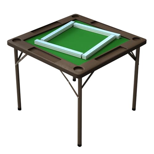 DYUNCZ Klappbarer Mahjong-Tisch, Domino-Tisch, Faltbarer Spieltisch, Faltbarer Quadratischer Kartentisch, mit Verschleißfester PVC-Schreibtischplatte, 4 Getränkehaltern und 4 Chip-Rillen(Brown) von DYUNCZ