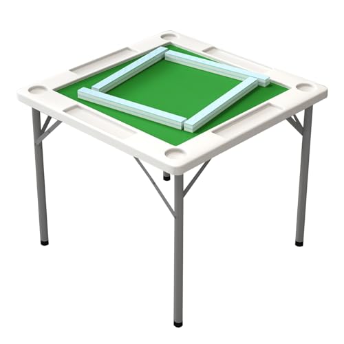 DYUNCZ Klappbarer Mahjong-Tisch, Domino-Tisch, Faltbarer Spieltisch, Faltbarer Quadratischer Kartentisch, mit Verschleißfester PVC-Schreibtischplatte, 4 Getränkehaltern und 4 Chip-Rillen(Grau) von DYUNCZ